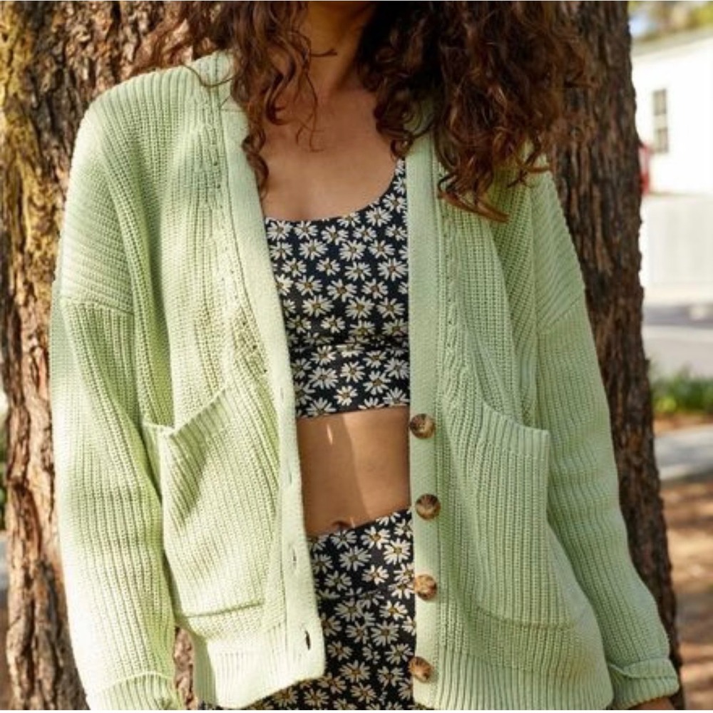 Toad&Co Re-Form Cardigan Sweater Green Organic Recycled Cotton Knit sustainable